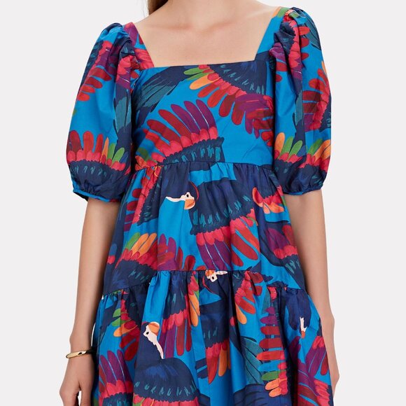 FARM Rio Rainbow Macaw Puff Sleeve Mini Dress, Size Small - Picture 3 of 5